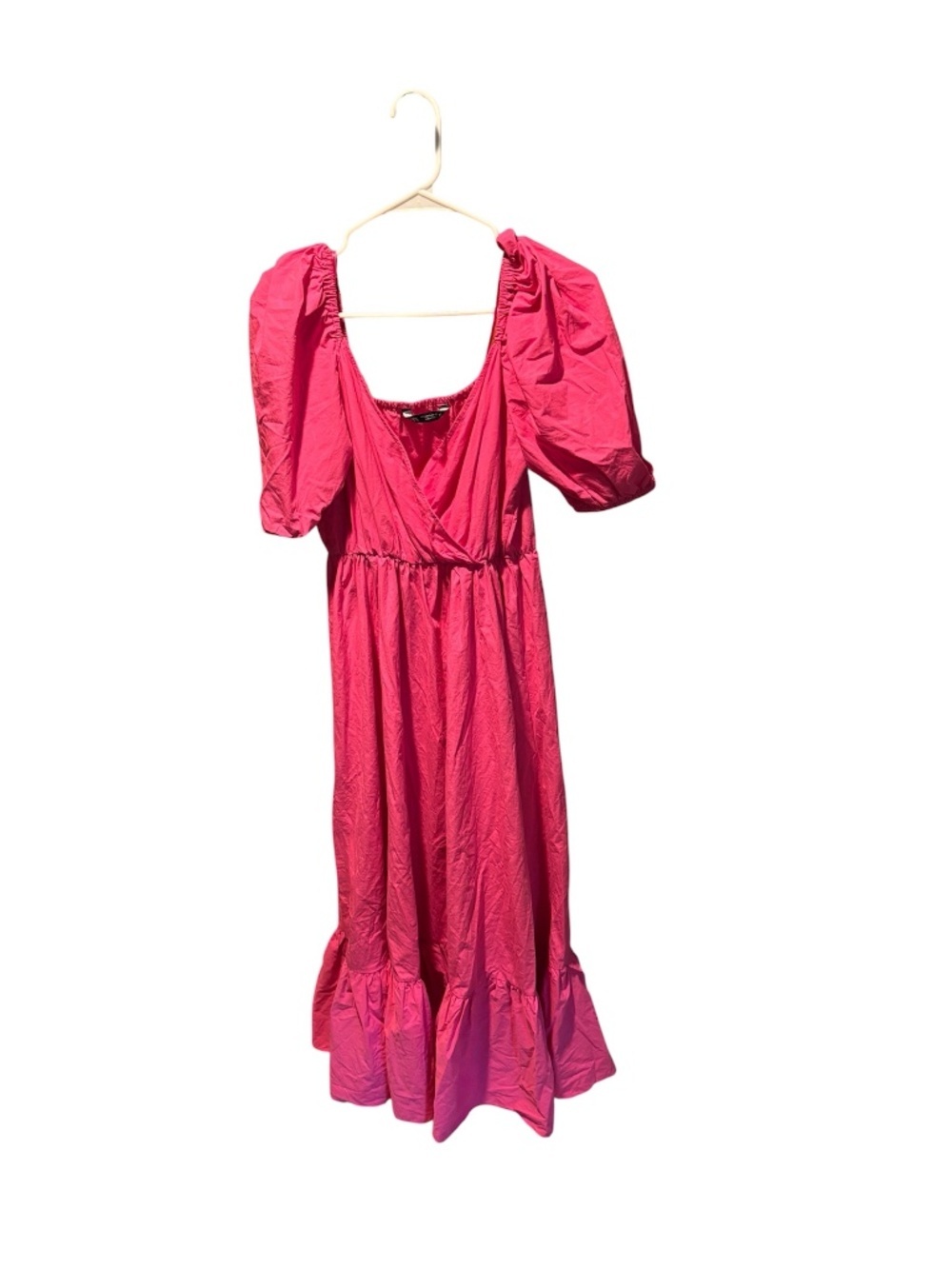 Zara Puff Sleeve Poplin Midi Dress in Dark Fuchsia Small